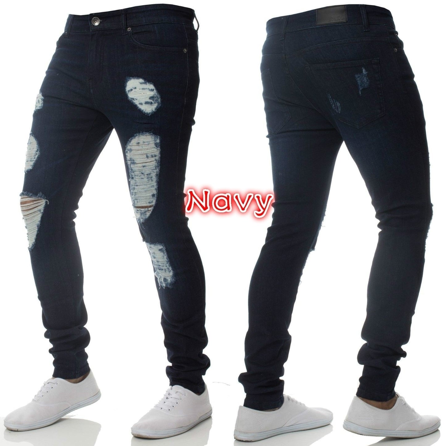 Men's Slim Fit Jeans in a casual destroyed look with contrasting seams Ivyshape
