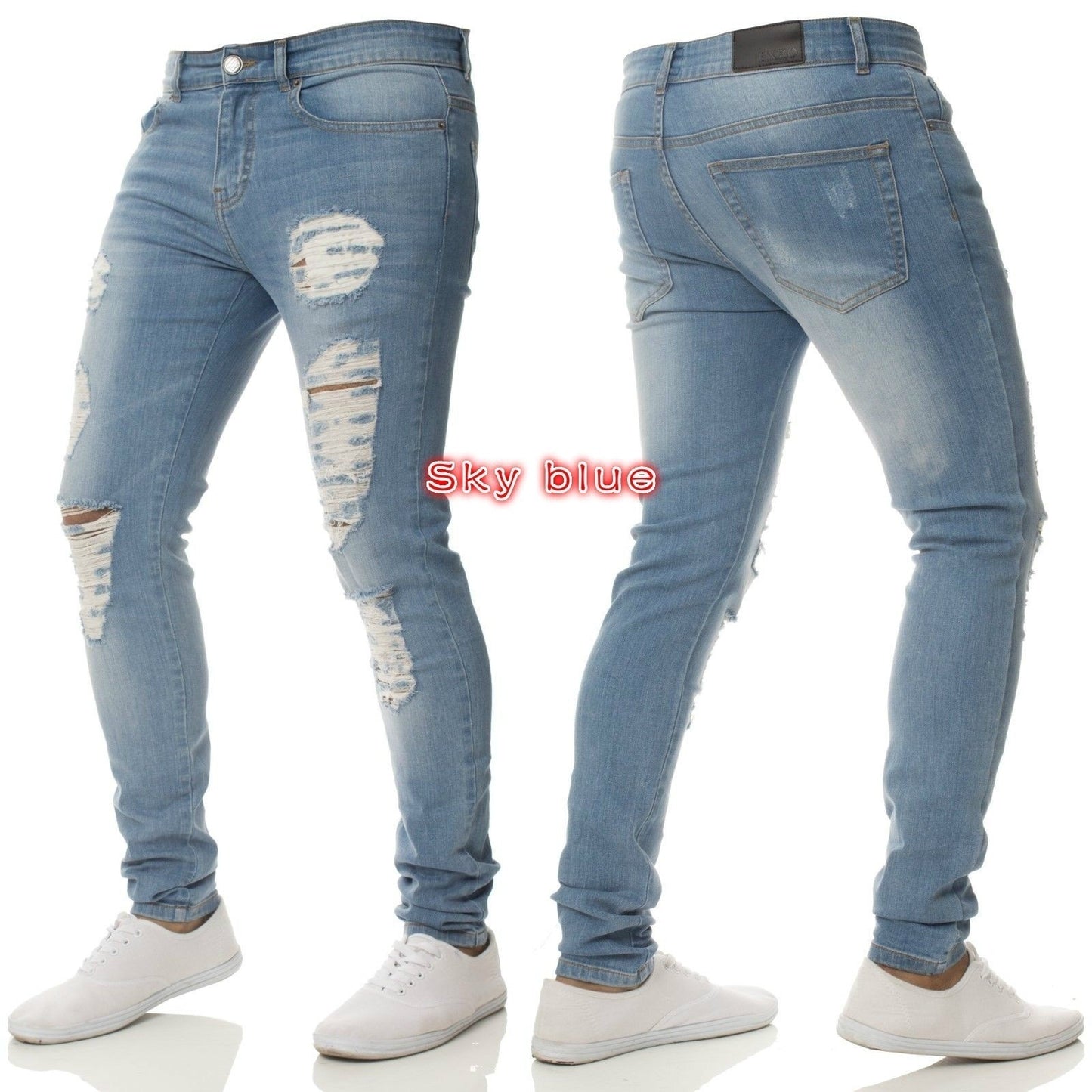 Men's Slim Fit Jeans in a casual destroyed look with contrasting seams Ivyshape