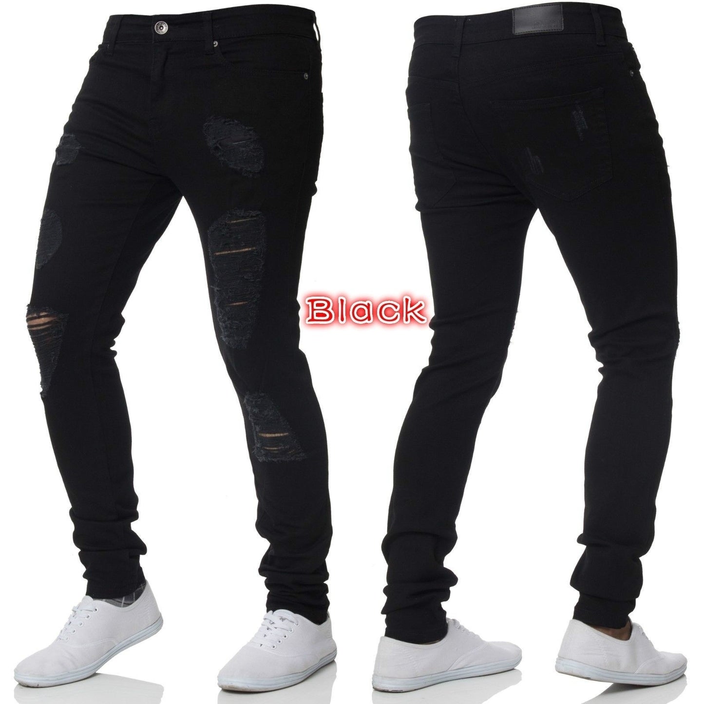 Men's Slim Fit Jeans in a casual destroyed look with contrasting seams Ivyshape