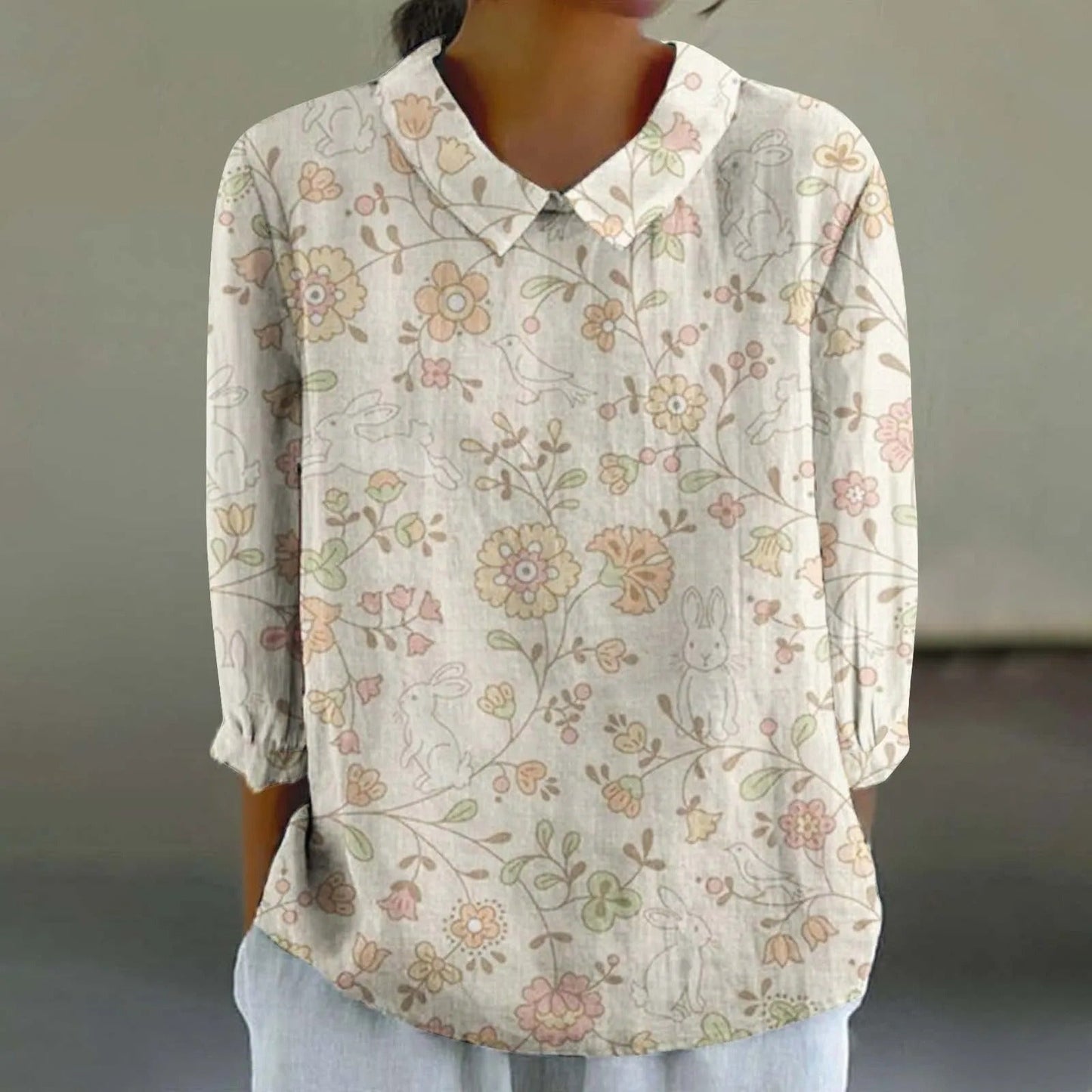 Retro Print Casual Blouse for Women (3XL)