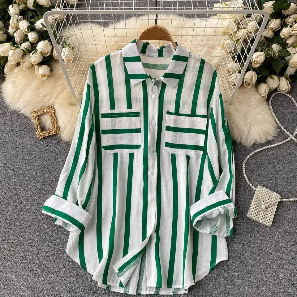 Trendy Striped Long-Sleeve Blouse for Women