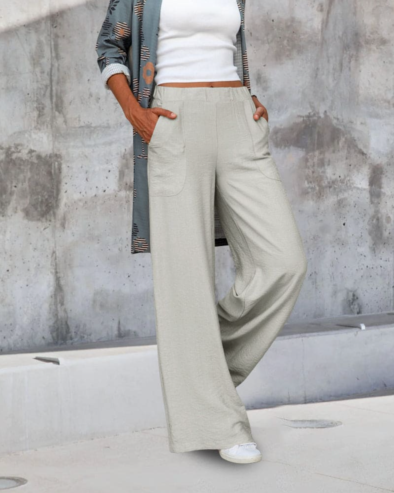 Ivyshape | Mid-Rise Pants with Wide Legs