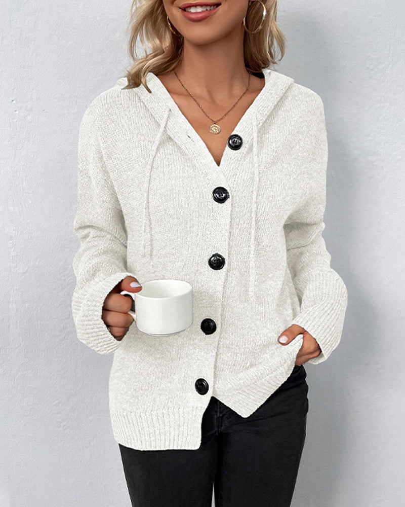 Ivyshape | Corina Solid Color Cardigan with Hood and Laces