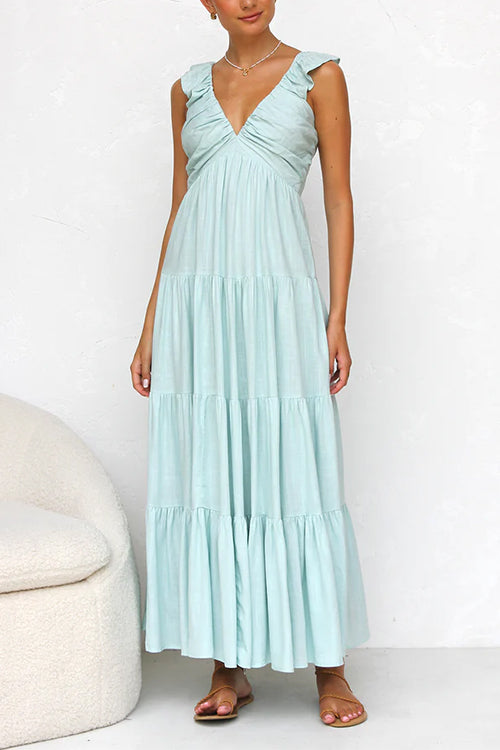 Ivyshape | V-Neck Flowing Ruffle Maxi Dress