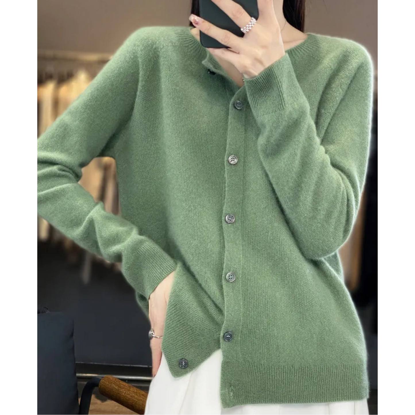 Ivyshape | Women's Round Neck Cardigan Pullover
