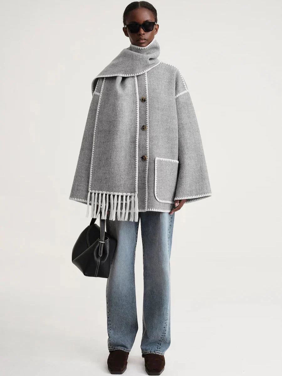 Ivyshape | Wool Blend Oversized Wrap Coat