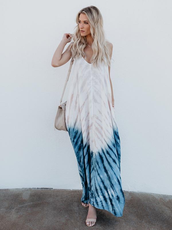 Strap Print Beach Maxi Long Dress