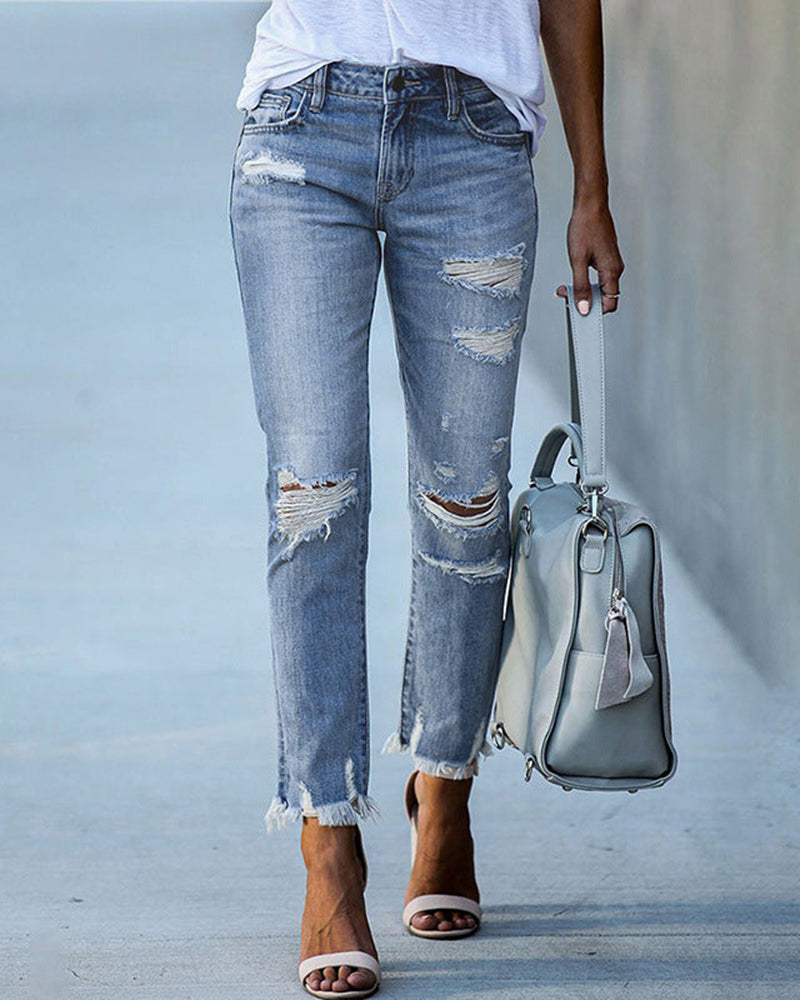 Ivyshape | Women'S Chic Tattered Jeans Denim