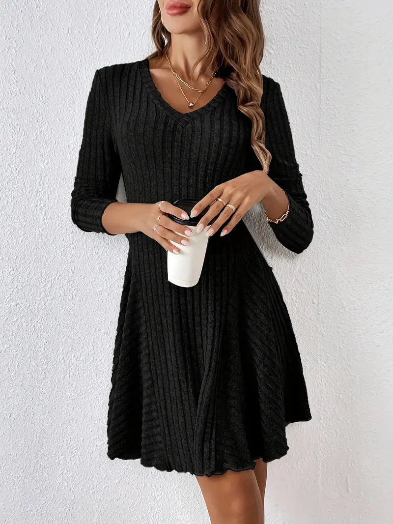 Ivyshape | Women's Chic Flowy Mini Dress Long Sleeve