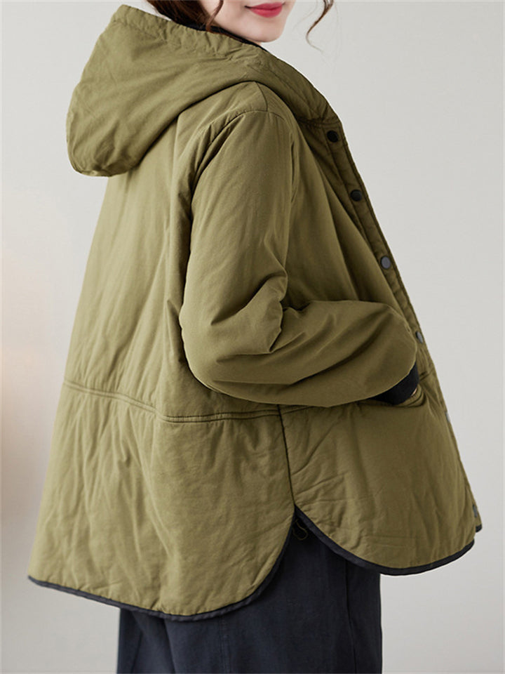 Solid Color All Match Hooded Short Cotton Coat