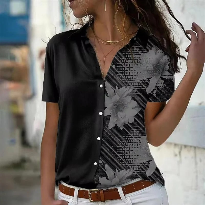 Elegant Floral Print Button-Up Shirt for Women