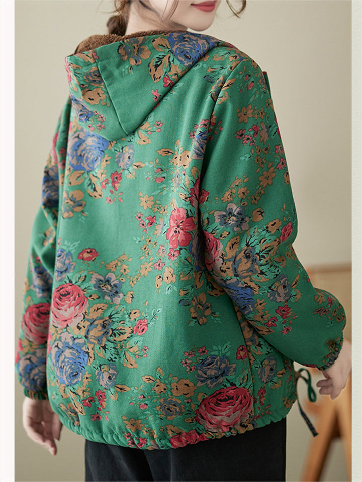 Winter Warm Beautiful Floral Hooded Cotton Coats