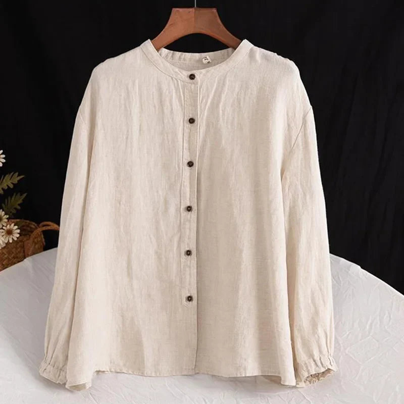 Ivyshape | Women's Blouse with Long Sleeves and Buttons