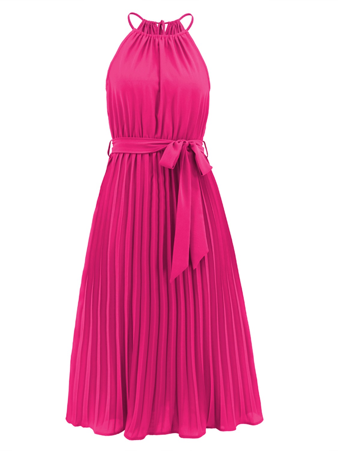 Ivyshape | Pleated Spaghetti Strap Tie Waist Midi Dress