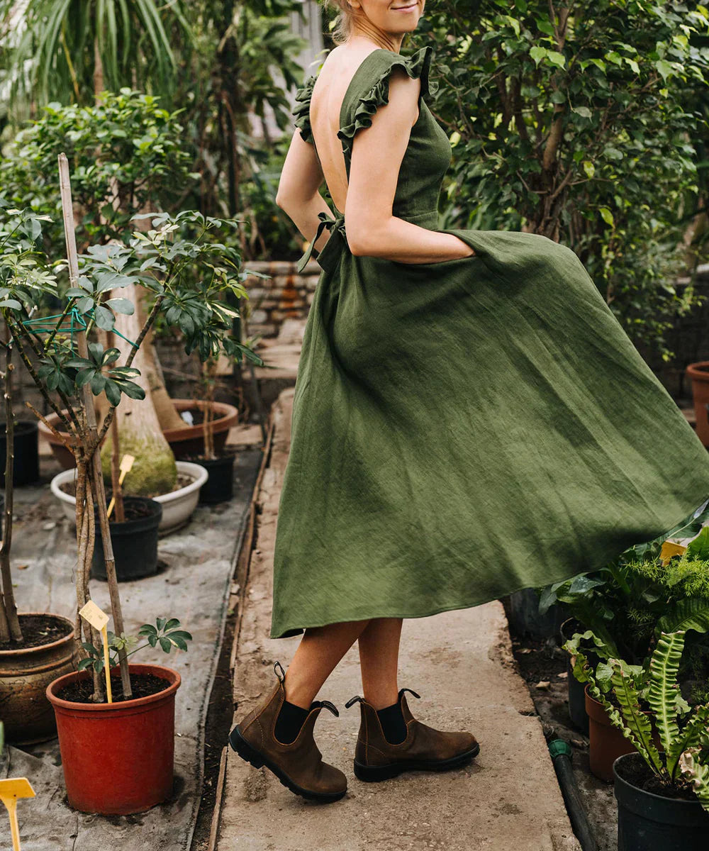 Ruffled Sleeves Linen Dress