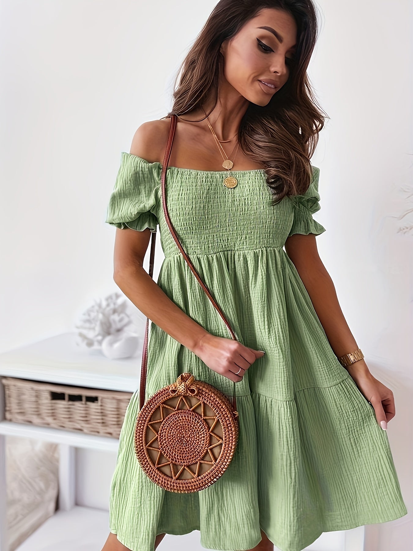 Ivyshape | Women's Chic Off Shoulder Dress Summer