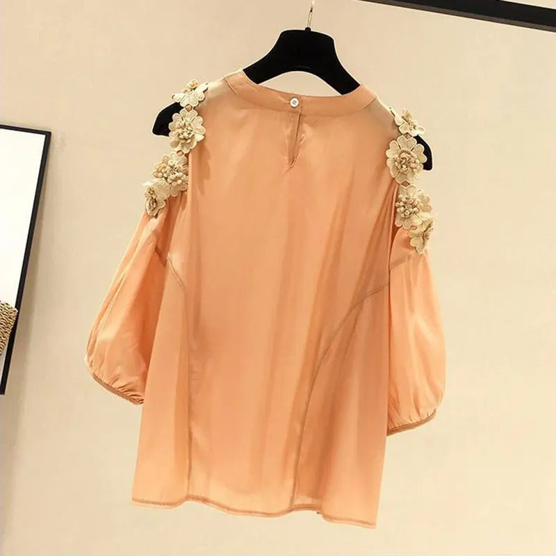 Trendy Orange Floral Raglan Sleeve Pullover for Women