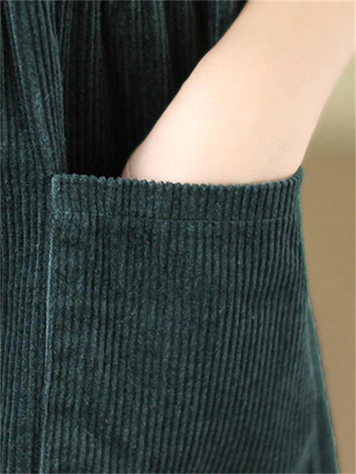 Crew Neck Button Up Sleeveless Mid-Length Dress