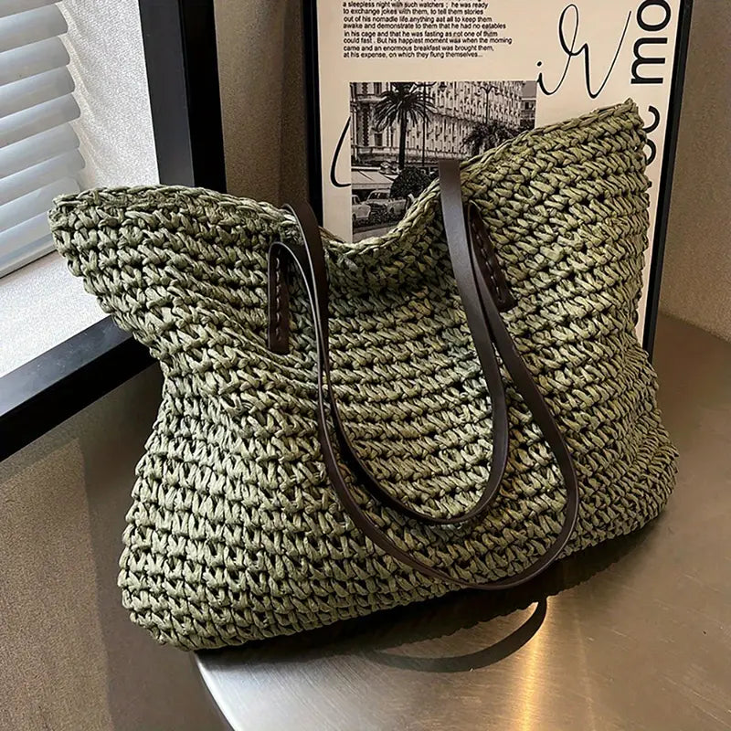 Ivyshape | Large Woven Tote Bag in Bohemian Beachy Style