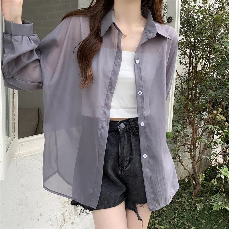 Chic Satin-Effect Button-Up Shirt for Women