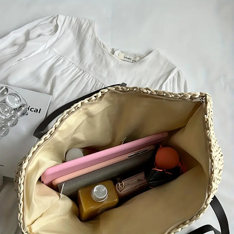 Ivyshape | Large Woven Tote Bag in Bohemian Beachy Style