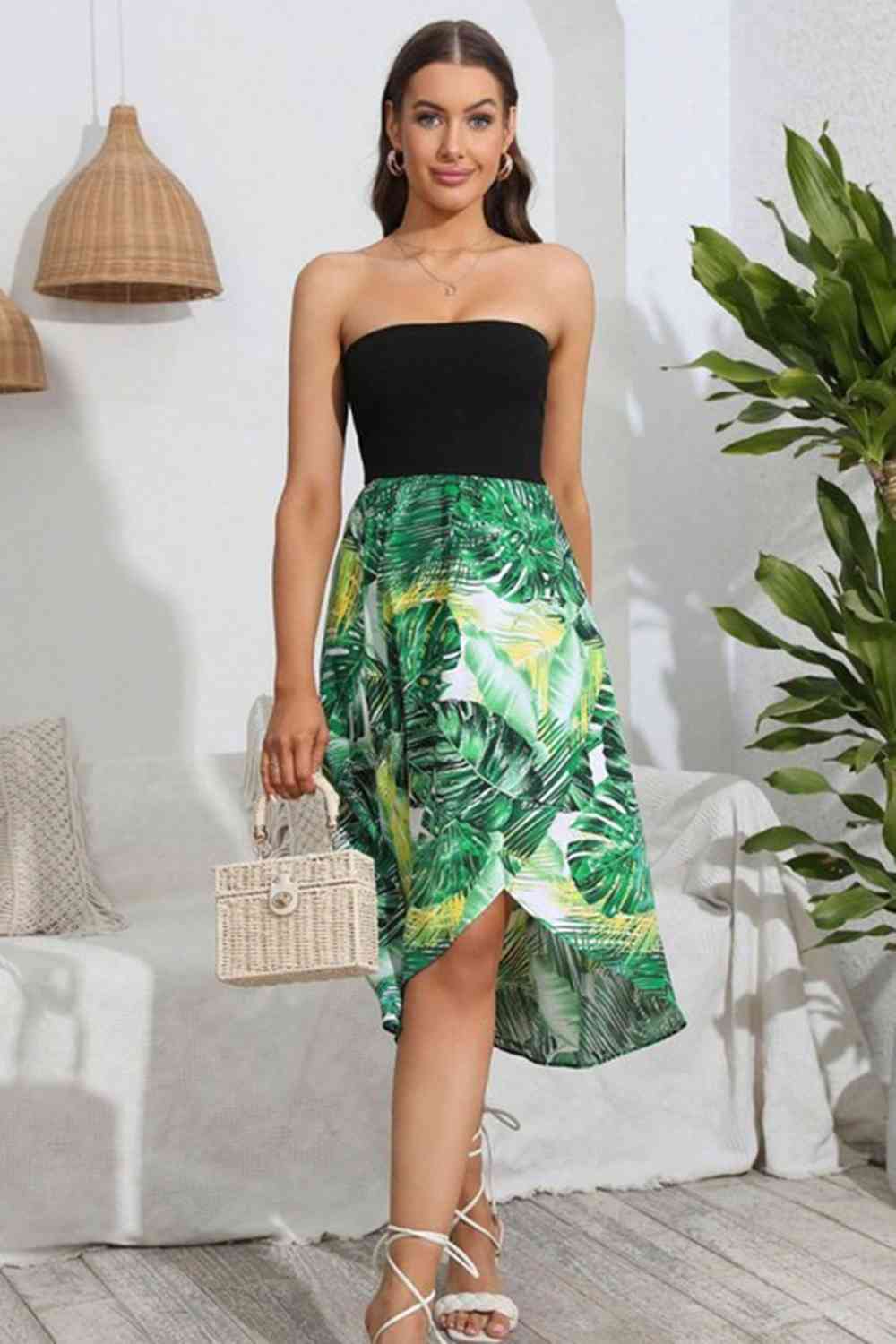 Printed Strapless Dress