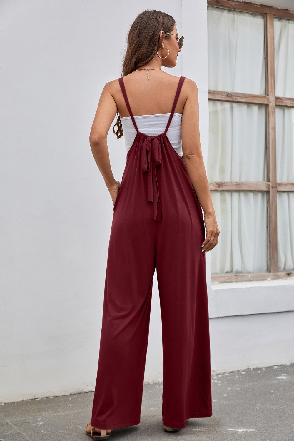 Ivyshape | Tied Spaghetti Strap Wide Leg Jumpsuit