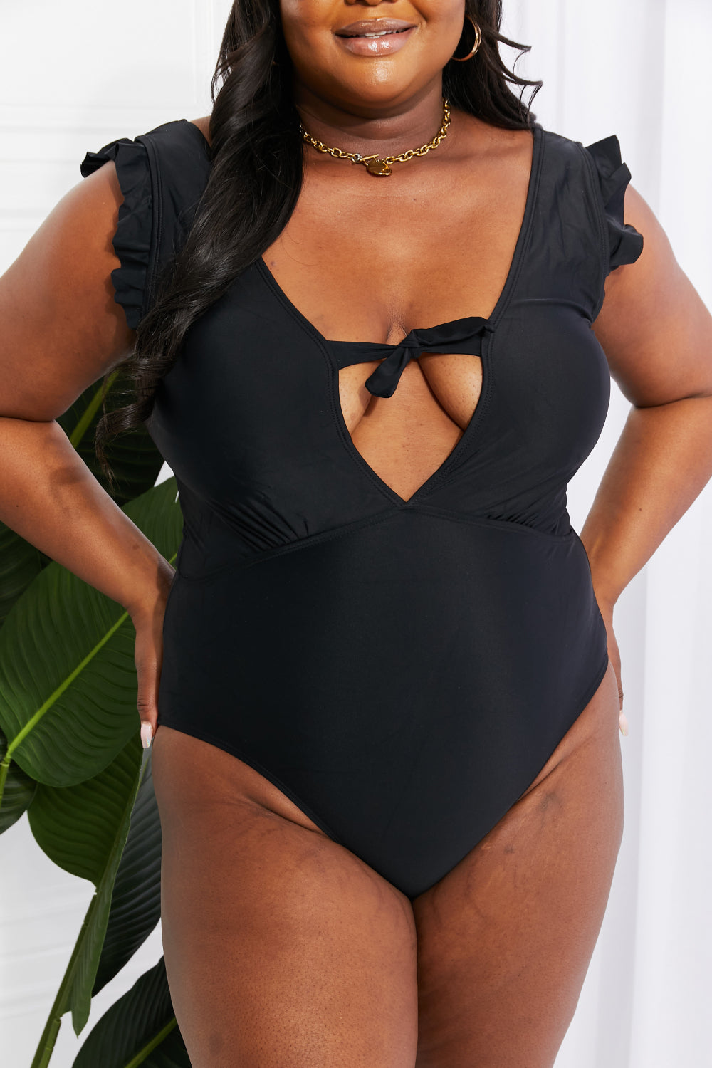 Ivyshape | West Swim Shell Ruffle Sleeve One-Piece In Black