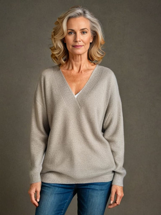 Ivyshape | V-neck Sweater With Long Sleeves