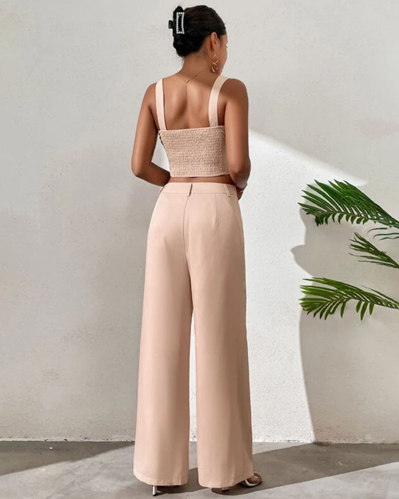 suspender top wide leg pants set