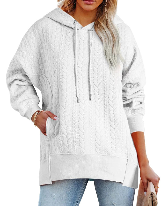 Ivyshape | Texture Solid Color Casual Hoodie Sweater Top