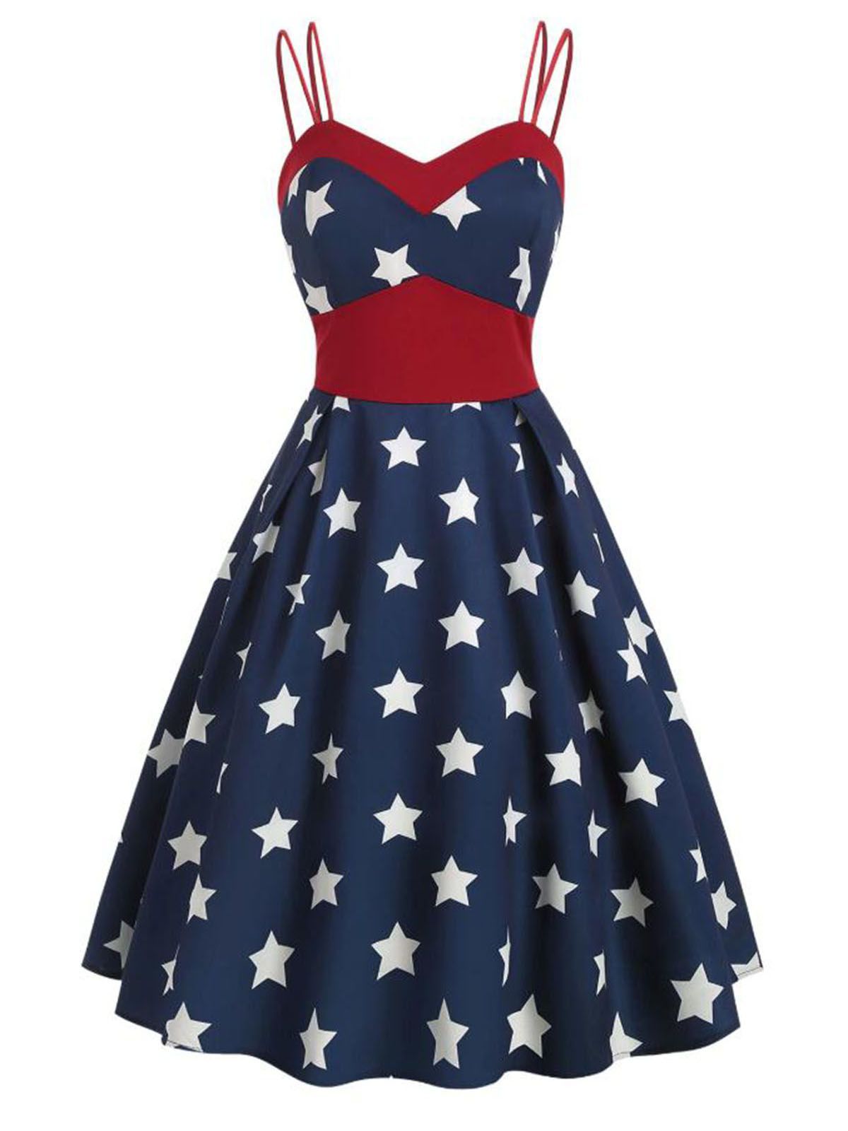 Navy Blue Stars Spaghetti Strap Dress