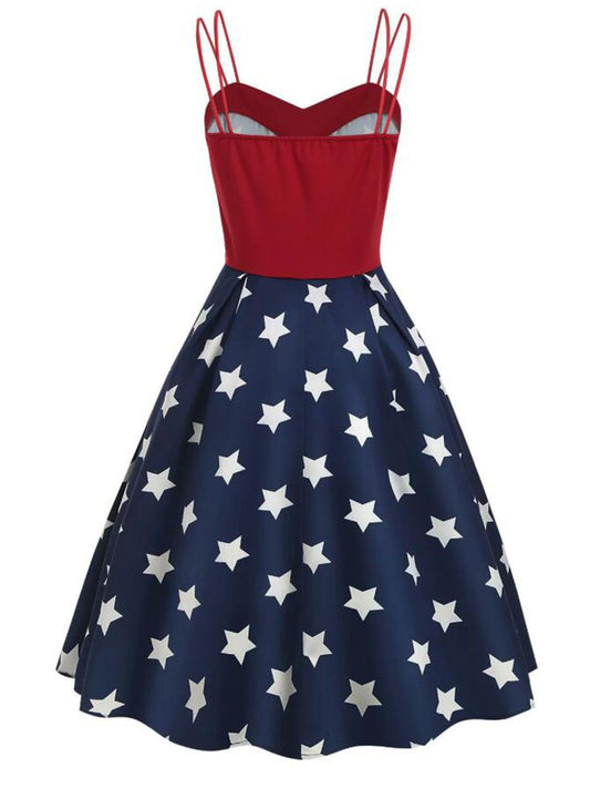 Navy Blue Stars Spaghetti Strap Dress