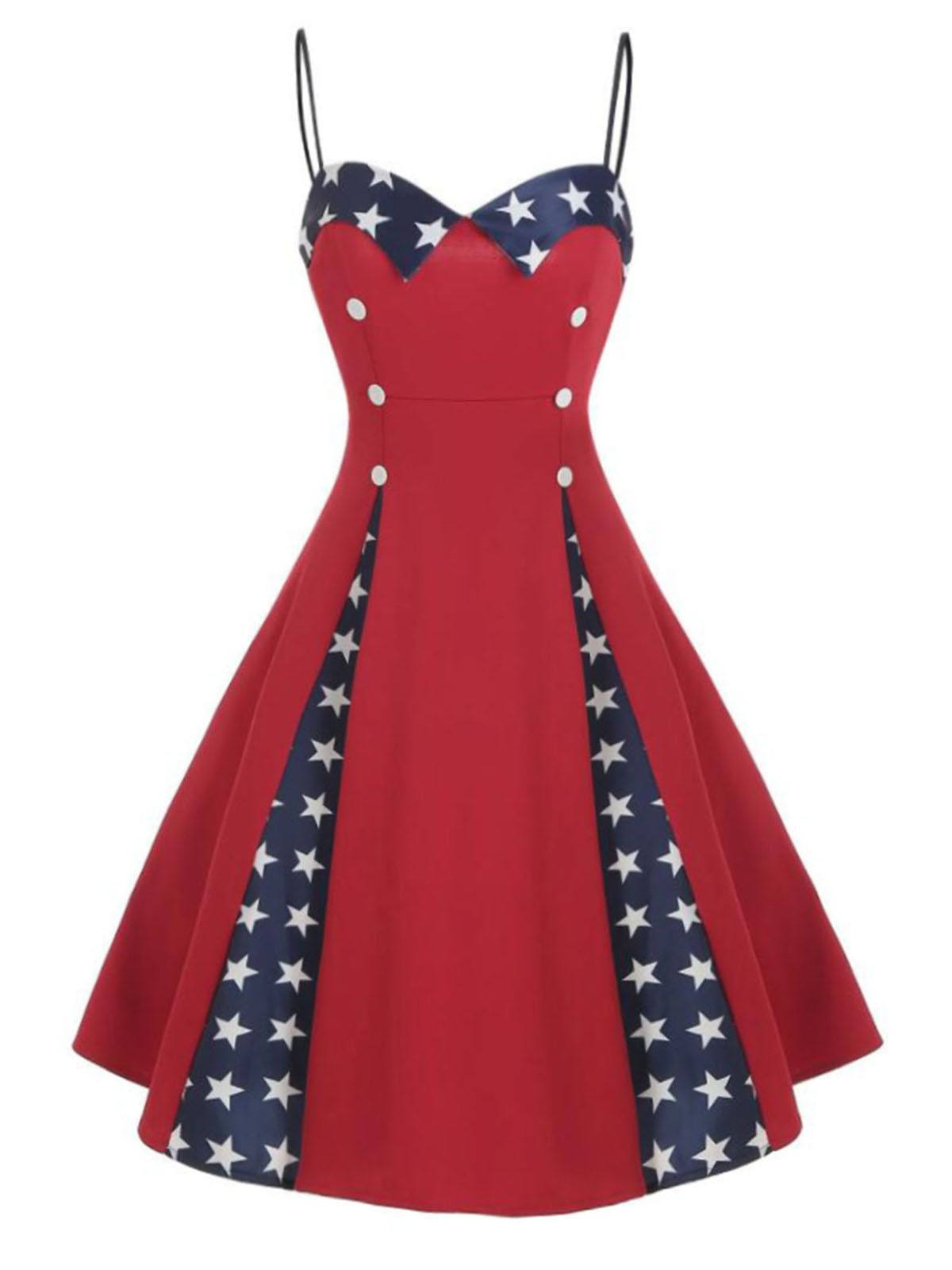 Red Stars Patchwork Strap Dress