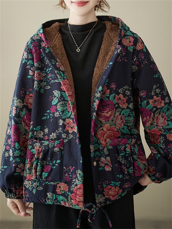 Winter Warm Beautiful Floral Hooded Cotton Coats