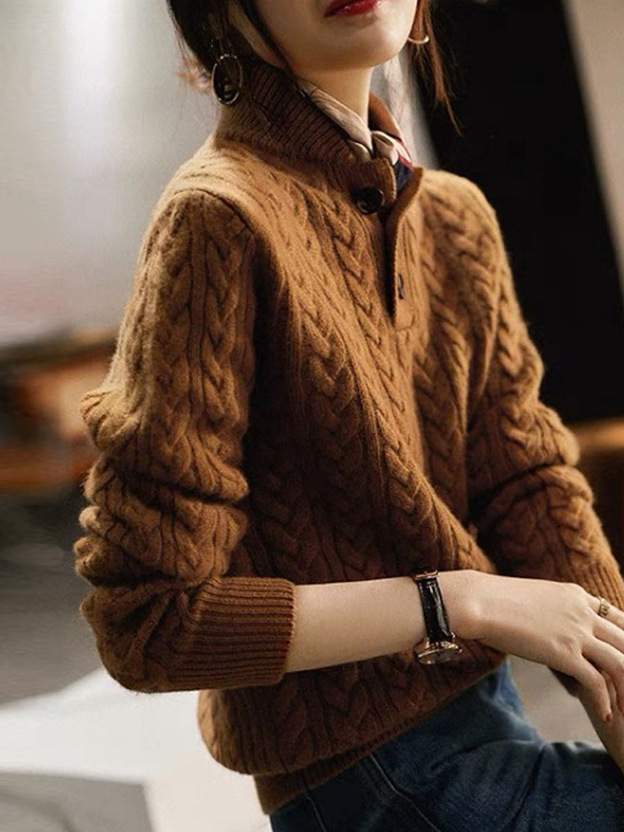 Ivyshape | Solid Color Cable Knitted Sweater