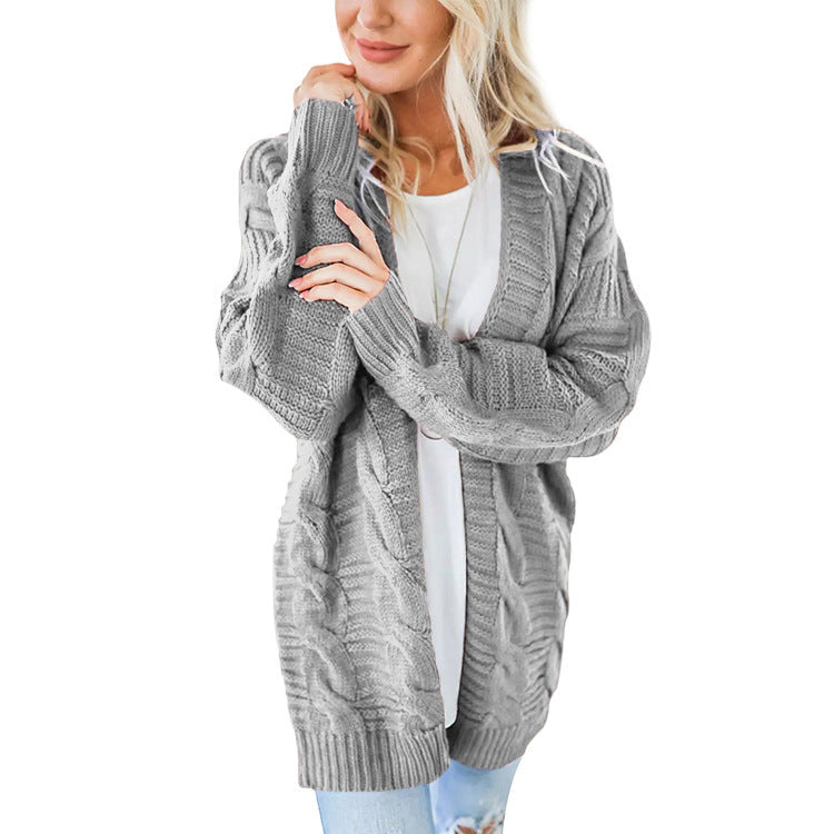 IvyShape | Cozy Mid-Length Thick Knit Cardigan for Autumn Winter