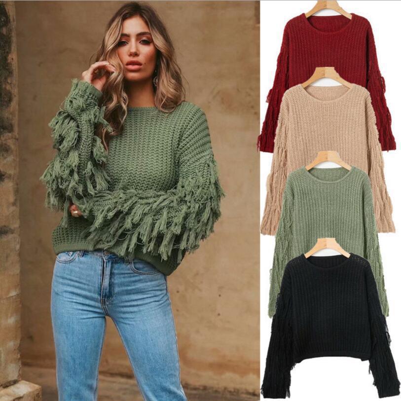 Women's fashionable knit sweater with fringed sleeves and special textured pattern Ivyshape