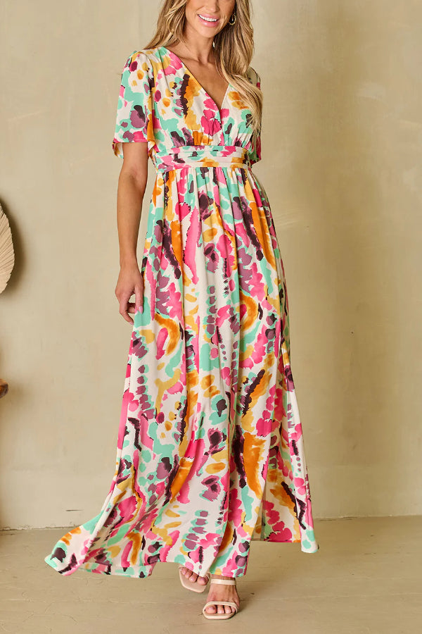 Ivyshape | Tie-Dye Print V-Neck Maxi Dress