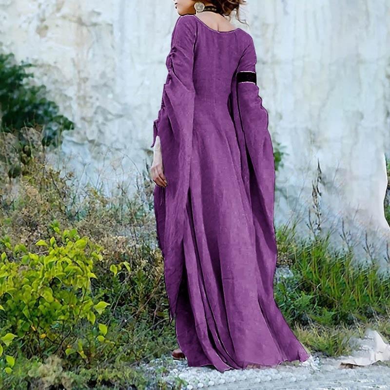 Color Round Neck Long Sleeve Halloween Maxi Dress