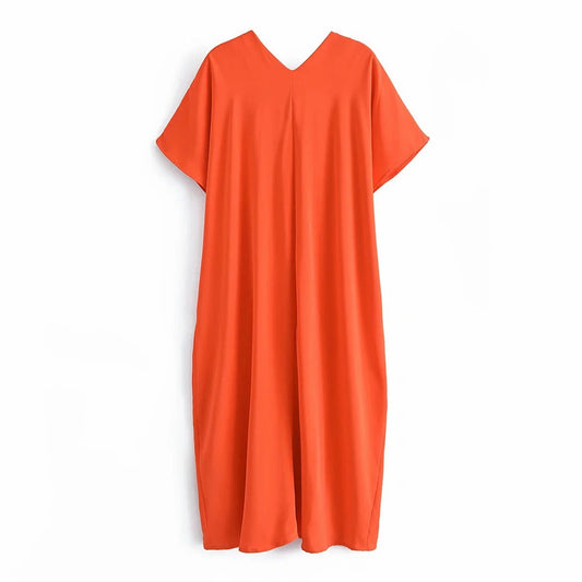 Summer Loose Midi Dress Orange | Ideal for Summer