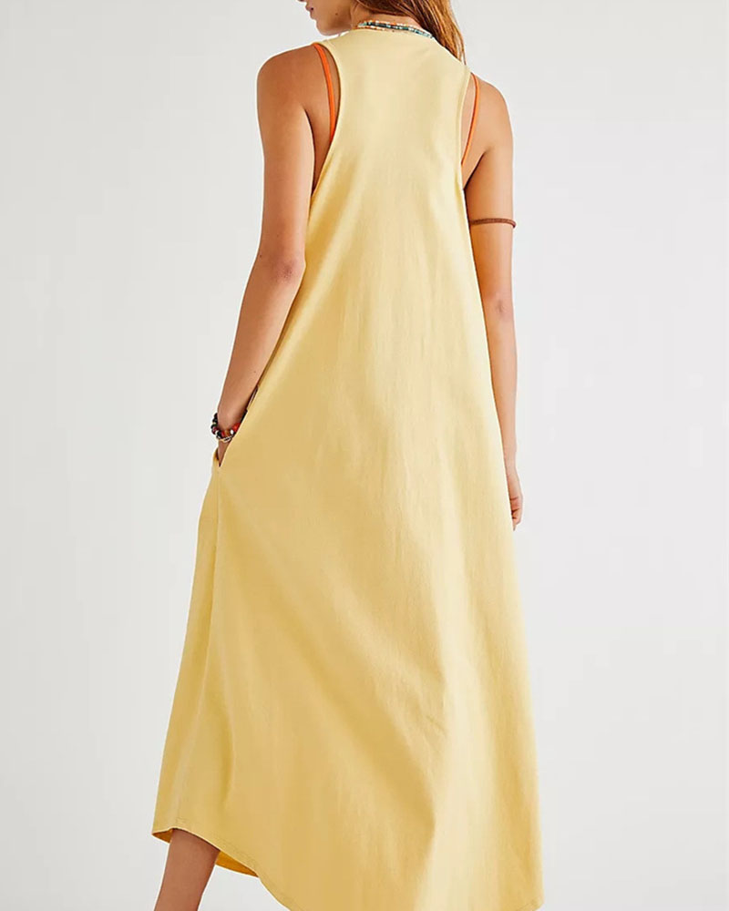 Double Pocket Sleeveless Maxi Dress