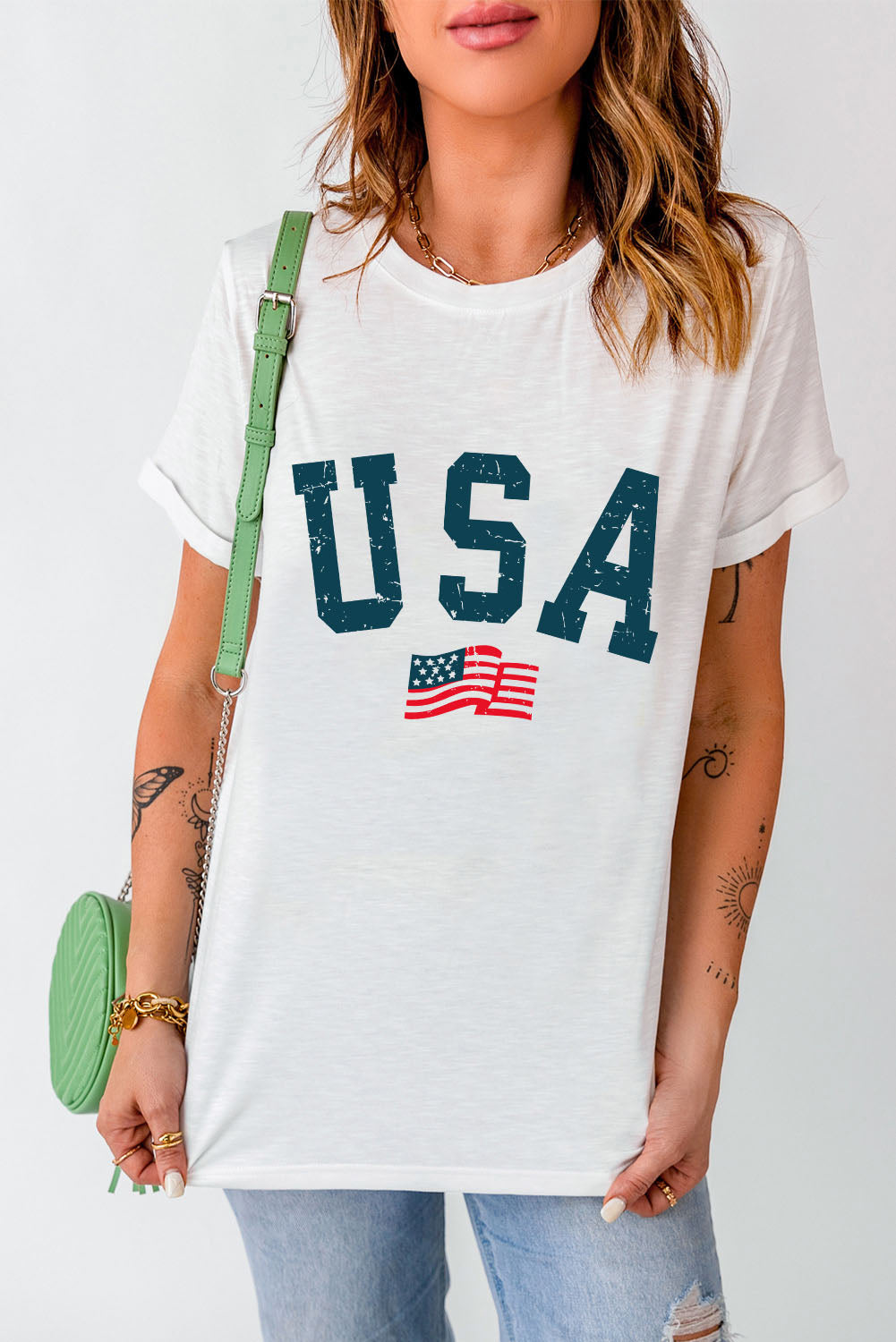 Ivyshape | Usa Round Neck Short Sleeve T-Shirt