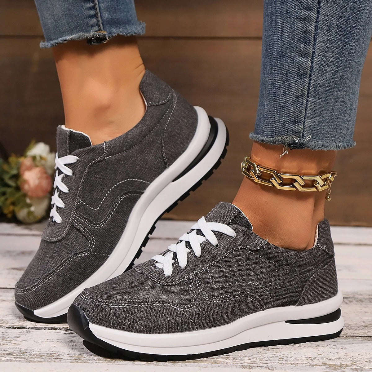 Stylish Denim Platform Sneakers for Women