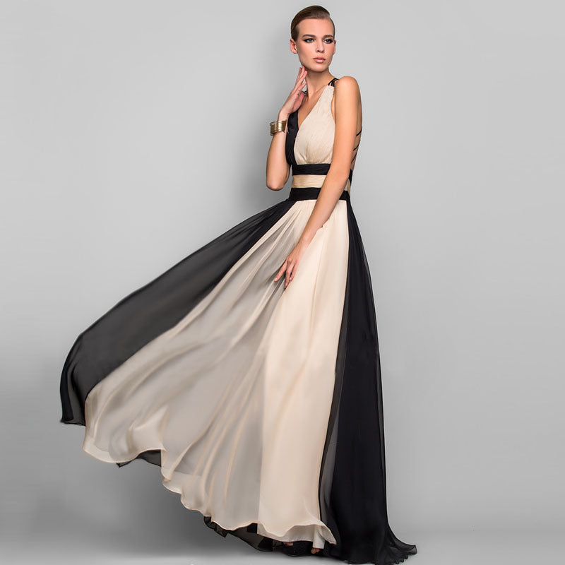 IvyShape | V-Neck Sleeveless Color Block Gown Dress