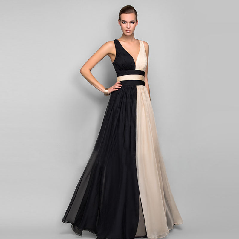 IvyShape | V-Neck Sleeveless Color Block Gown Dress