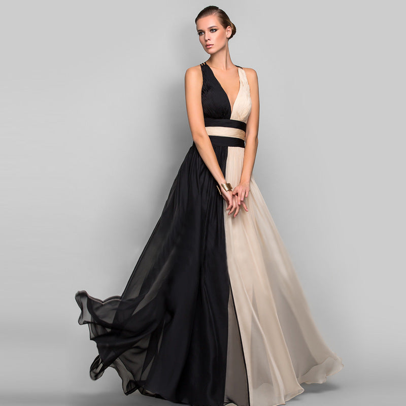 IvyShape | V-Neck Sleeveless Color Block Gown Dress