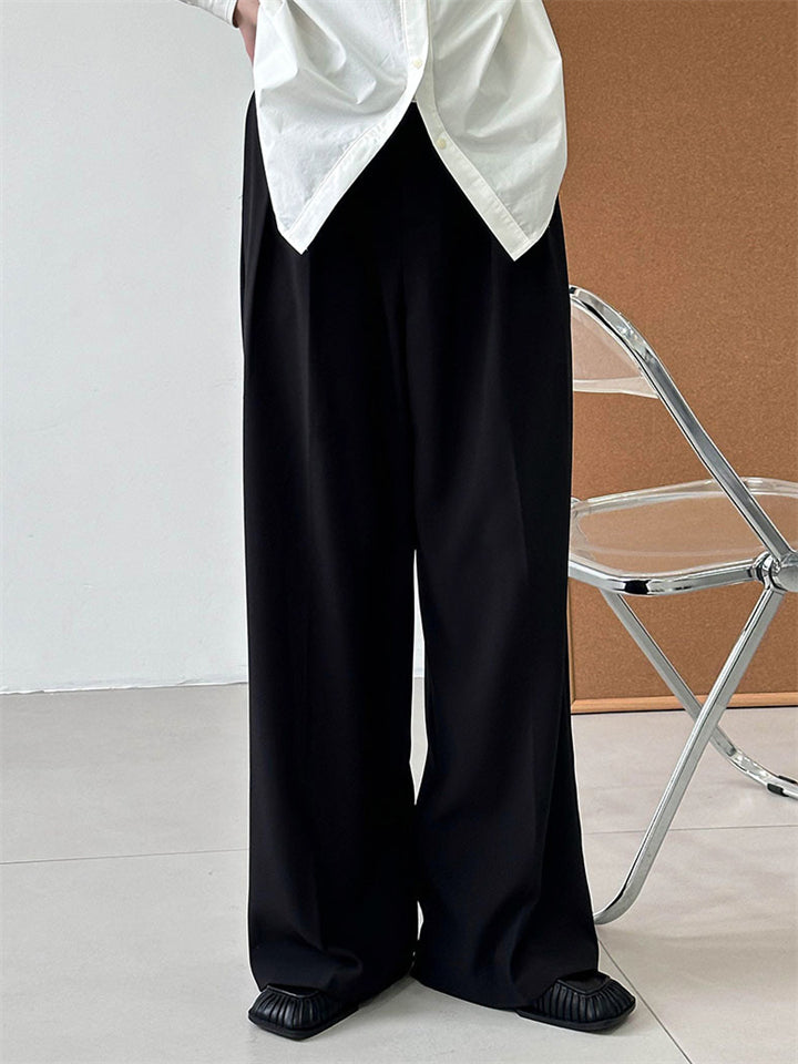 Pleated Simple Loose Fit Straight-Leg Suit Trousers for Ladies