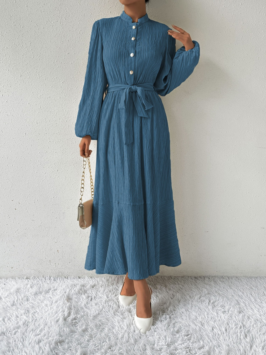 Ivyshape | Tie Waist Long Sleeve Dress