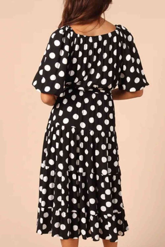 Polka Dot Tie Waist Midi Dress